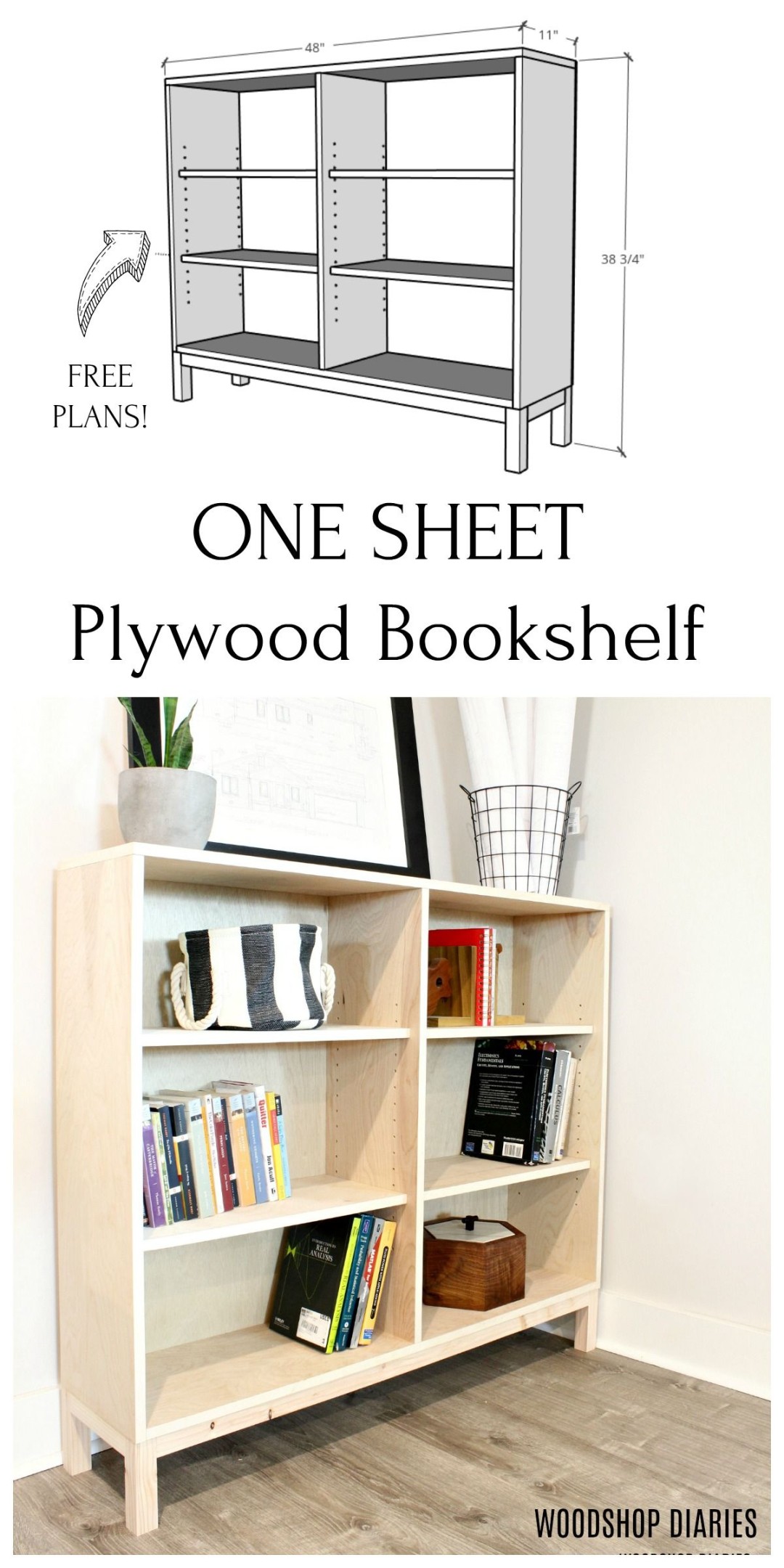 One Sheet Plywood Bookshelf -- Steps and FREE Building Plans