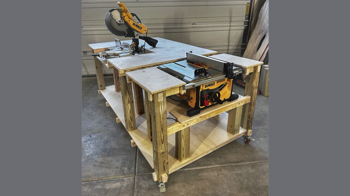 Plans Mobile Work Bench Table for Table Saw and Miter Saw